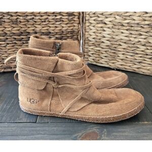 Ugg  Womens 1019129 sz 7 Brown Suede Zip Up Ankle Boots #14‎
